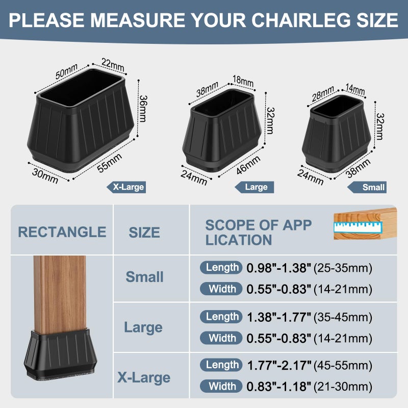 Violibar 24PCS Rectangular Chair Leg Floor Protectors for Hardwood Floors, Thicken Rubber Chair Leg Cap Covers, Non Slip Furniture Leg Pads to Protect Wood Tile Floors from Scratches and Reduce Noise - Image 3